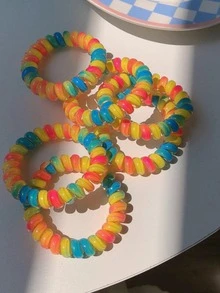 6入組女士撞色時尚線圈髮繩適用於頭髮裝飾用品 - 彩色 - 查看 2