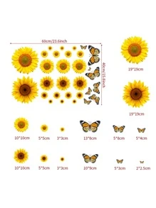 大型向日葵牆貼,向日葵雛菊牆貼,3d蝴蝶牆貼,向日葵浴室育兒室裝飾,可拆卸的黃色花瓣貼紙,適用於廚房臥室裝飾 - 彩色 - 查看 6