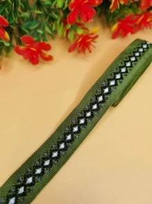 1 cuộn vải Jacquard hình học tự làm - xanh quân đội - Xem 1