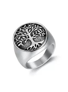 MONALLY 1pc Fashionable Stainless Steel Tree & Round Decor Ring For Men For Party Decoration, For Jewelry Gift And Party