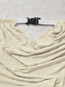 1pc Solid Color Plaid Jacquard Stretchy Computer Chair Cover, Modern Polyester Office Chair Cover For Home - Beige - View 6