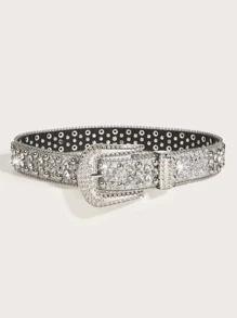 1pc Women's Rhinestone Butterfly Buckle Belt, Suitable For Parties, Gatherings And Daily Use Halloween - Silver - View 2