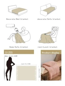 1pc Vintage Solid Color Knit Blanket With Tassels, Soft & Warm Sofa Cover, Bedspread For All Seasons, Home Decor Accessory For Living Room And Bedroom