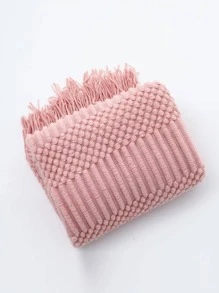 1pc Vintage Solid Color Knit Blanket With Tassels, Soft & Warm Sofa Cover, Bedspread For All Seasons, Home Decor Accessory For Living Room And Bedroom