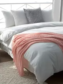 1pc Vintage Solid Color Knit Blanket With Tassels, Soft & Warm Sofa Cover, Bedspread For All Seasons, Home Decor Accessory For Living Room And Bedroom