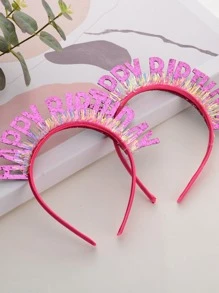 1pc Slogan Decor Party Headband - Hot Pink - View 2