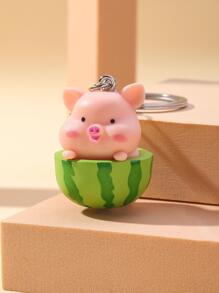 1pc Women Cartoon Pig & Watermelon Charm Cute Keychain For Key Decoration - Multicolor - View 1