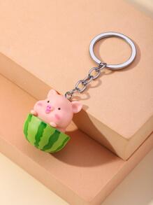 1pc Women Cartoon Pig & Watermelon Charm Cute Keychain For Key Decoration - Multicolor - View 3