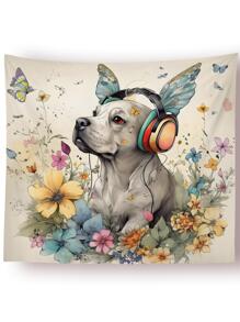 1入組狗圖案掛毯現代織物掛毯海報壁掛適合臥室美學 - 彩色 - 查看 1