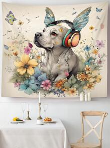 1入組狗圖案掛毯現代織物掛毯海報壁掛適合臥室美學 - 彩色 - 查看 5