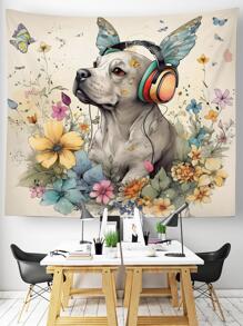 1入組狗圖案掛毯現代織物掛毯海報壁掛適合臥室美學 - 彩色 - 查看 3