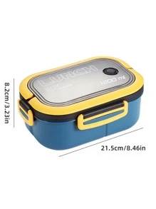 1pc 1200ml Oval Double Layer PP Material Lunch Box, Portable Student Compartment Sealed Lunch Box, Microwave Heating, With Exhaust Hole, Suitable For Adults And Children, Back To School Supplies - Blue - View 2