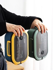 1pc 1200ml Oval Double Layer PP Material Lunch Box, Portable Student Compartment Sealed Lunch Box, Microwave Heating, With Exhaust Hole, Suitable For Adults And Children, Back To School Supplies - Blue - View 3