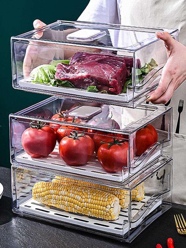 1 peça Caixa de armazenamento de alimentos plástico armazenamento de alimentos minimalista transparente para cozinha