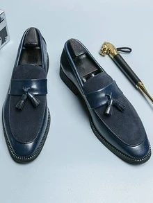 Giày lười công sở cho nam, Giày lười công sở trang trí tua rua - Màu xanh lam - Xem 4