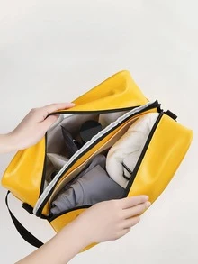 Waterproof Travel Cosmetic Bag With Dividers And Handle - Large Capacity Makeup Toiletry Bag For Women - Multifunctional Storage Bag With PU Leather Material - Yellow - View 1