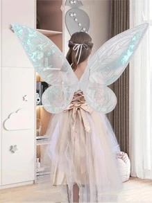 1 Đôi Cánh Tiên Đầm Lấp Lánh Sheer Cánh Bé Gái Bướm Tiên Trang Phục Đôi Cánh Thiên Thần Cho Bé Gái Nữ - Hồng - Xem 4