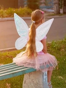 1 Đôi Cánh Tiên Đầm Lấp Lánh Sheer Cánh Bé Gái Bướm Tiên Trang Phục Đôi Cánh Thiên Thần Cho Bé Gái Nữ - Hồng - Xem 5