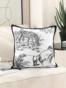 1pc Random Black & White Animal Printed Chenille Throw Pillowcase - Black and White - View 2