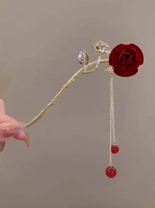 1入組女士花卉裝飾優雅髮夾用於裝飾 - 玫瑰紅 - 查看 3