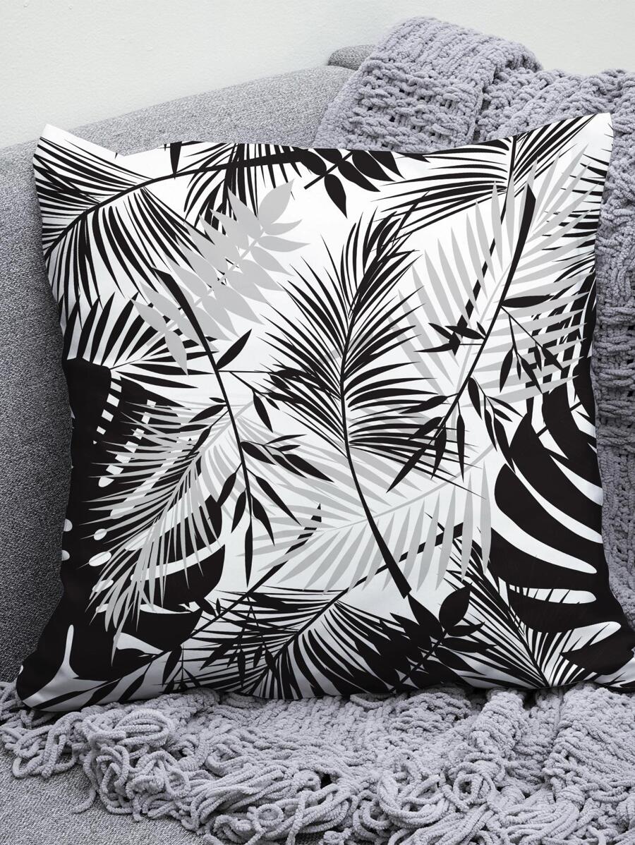 1pc Leaf Pattern Cushion Cover Without Filler, Modern Flannelette Decorative Throw Pillow Case For Living Room, Home Decor