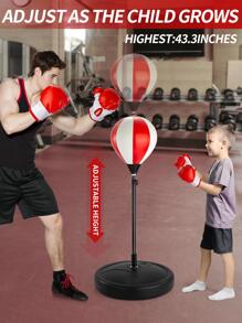 TEMI 有趣的小玩具拳擊包，適合 3-12 歲兒童帶拳擊手套 - 兒童拳擊套裝帶支架，可調節高度支架，男孩和女孩的玩具禮物，兒童家用健身房拳擊裝備 - 紅色 - 查看 5