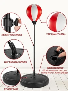 TEMI 有趣的小玩具拳擊包，適合 3-12 歲兒童帶拳擊手套 - 兒童拳擊套裝帶支架，可調節高度支架，男孩和女孩的玩具禮物，兒童家用健身房拳擊裝備 - 紅色 - 查看 7