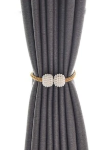 1pc Bead Design Curtain Holdback, Minimalist Polyester Curtain Buckle For Home - Gold - View 1