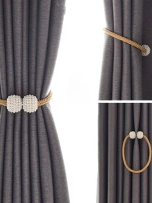 1pc Bead Design Curtain Holdback, Minimalist Polyester Curtain Buckle For Home - Gold - View 7