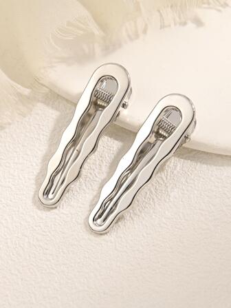 2/10入組銀色簡約時尚歐美風浪漫造型髮夾，設計彩色DIY珠寶飾品，適用於女性