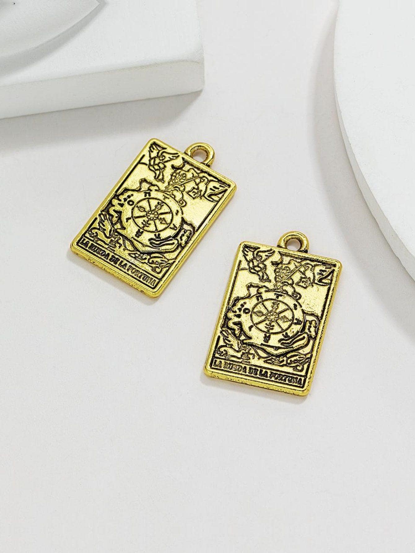 2 Cái/bộ Thời Trang Hợp Kim Kẽm La Bàn Chi Tiết Hình Chữ Nhật Tự Làm Mặt Dây Chuyền Nữ Cho Tự Làm Trang Sức Làm - Vàng - Xem 1