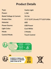 1入組化妝鏡帶燈 - 白色 - 查看 7