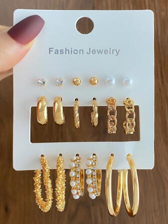 9對/組假珍珠和立方氧化鋯裝飾耳環