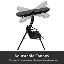 Patio 3 Seats Canopy Swing Glider Hammock Cushioned Steel Frame Outdoor Black/Blue/Coffee/Green/Grey/Navy/Beige - Black - View 8