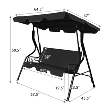 Patio 3 Seats Canopy Swing Glider Hammock Cushioned Steel Frame Outdoor Black/Blue/Coffee/Green/Grey/Navy/Beige - Black - View 2