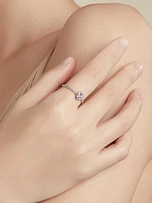 1入組精美方晶鋯石愛心裝飾銀戒指適合女士適用於禮品 - 銀色 - 查看 2