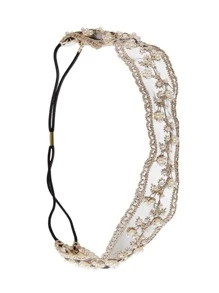 1pc Faux Pearl Lace Hair Band For Women, Sweet Goddess Style Mesh Hair Band For Face Wash & Bun Hairstyle Elegant Headband Turban Headband Sweatband, School Stuff, College, Headbands, Faux Pearl Hair Accessories Fall Winter For Vacation Outfits Woman Elegant Scarf Women Bandana Soft Headwrap - Black - View 3