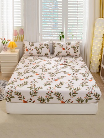 1入花紋床單，現代簡約彈性帶床單，適用於臥室所有季節