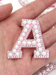 26 English Letters Pearl Rhinestone Patches For Clothes A-Z Alphabet Pearl Rhinestones Applique Sew On/Glue On Patches DIY Name