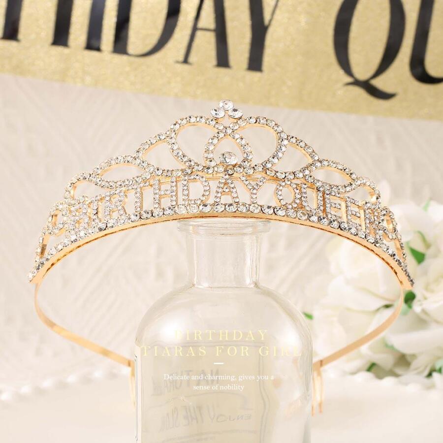 Unicra Birthday Girls Crown Rose Gold Crowns Queen Rhinestone Tiaras Vintage Crystal Tiara Party