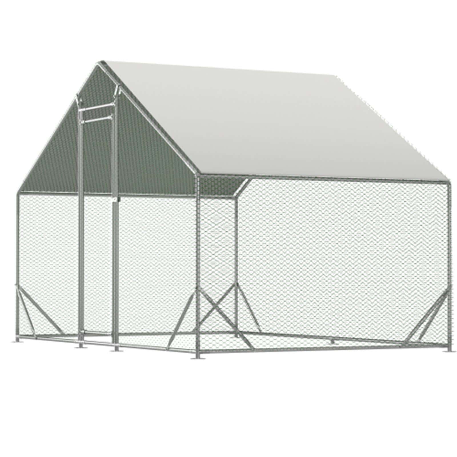 Large Metal Chicken Coop, Walk-In Chicken Run,Galvanized Wire Poultry Chicken Hen Pen Cage, Rabbits Duck Cages With Waterproof And Anti-Ultraviolet Cover For Outside(10' L X 6.6' W X 6.56' H) - Bạc - Xem 1
