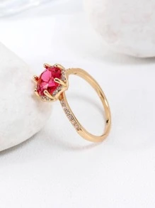 1入組時尚銅方晶鋯石裝飾戒指適合女士日常裝飾適合派對宴會婚禮 - 紅色 - 查看 3