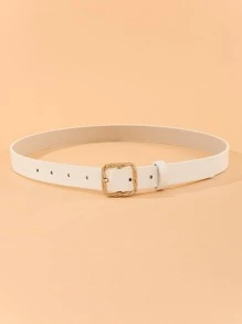 1入組女性素色方形扣時尚皮帶 - 白色 - 查看 3
