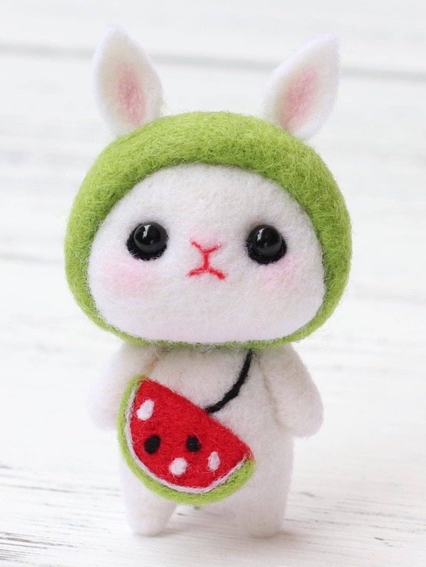 1set Fiber Wool Felt Poke, Cute Cartoon Rabbit Design Wool Felt Poke