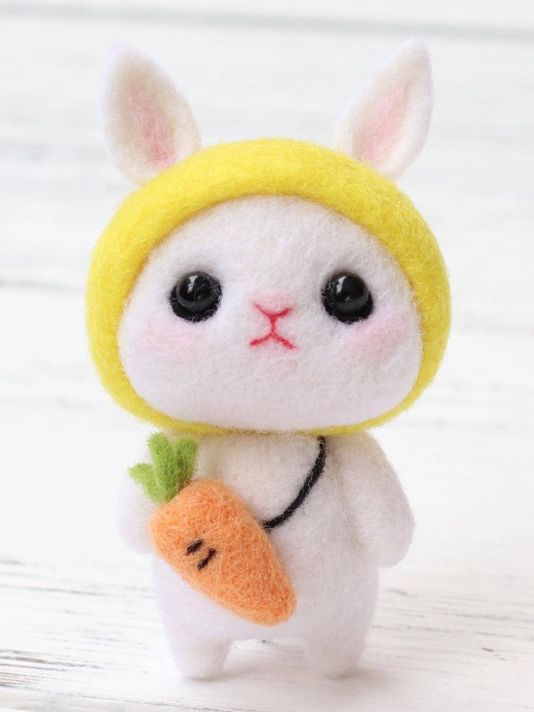 1set Fiber Wool Felt Poke, Cute Cartoon Rabbit Design Wool Felt Poke