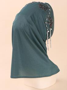 1pc Women Rhinestone & Faux Pearl Decor Fashion Hijab - Olive Green - View 4