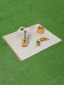1pc Geometric Pattern Raw Trim Outdoor Picnic Mat - Beige - View 1
