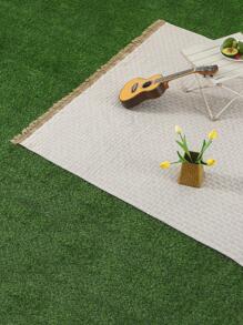1pc Geometric Pattern Raw Trim Outdoor Picnic Mat - Beige - View 5