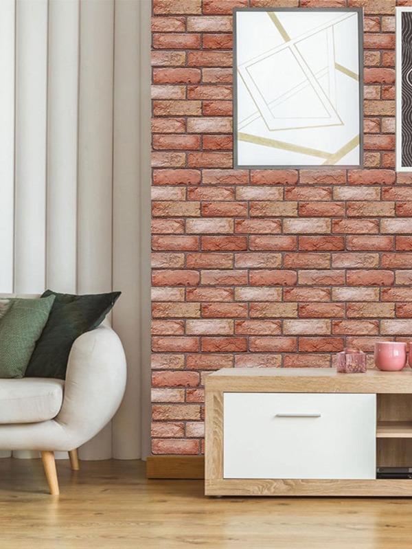 1pc PVC Wall Paper, Modern Brick Pattern Waterproof Wall Tile Sticker