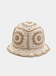 1 Mũ Bucket Thời Trang Móc Hoa Cho Nữ, Dành Cho Cuộc Sống Hàng Ngày - Màu be - Xem 1